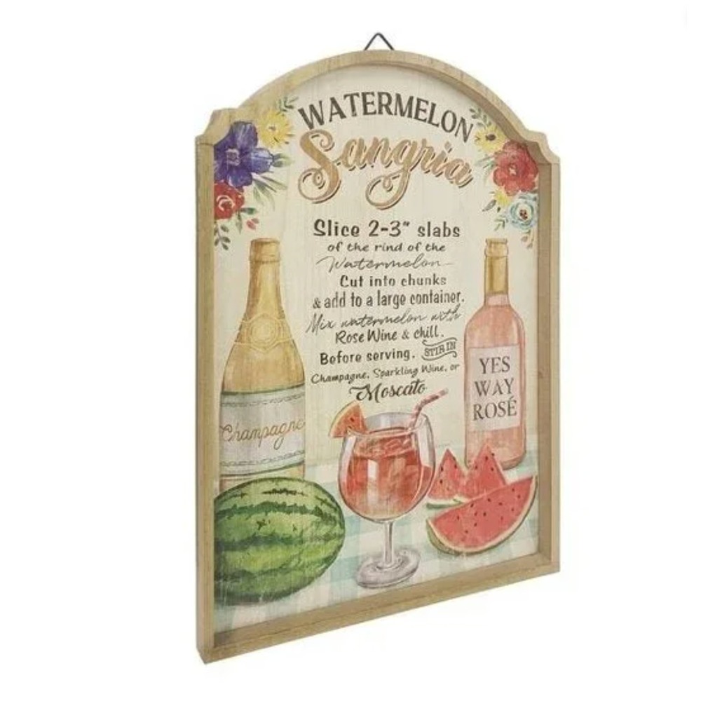 Watermelon‎ Sangria Recipe Wooden Sign Wall Art Kitchen Decor - Picture 3 of 4